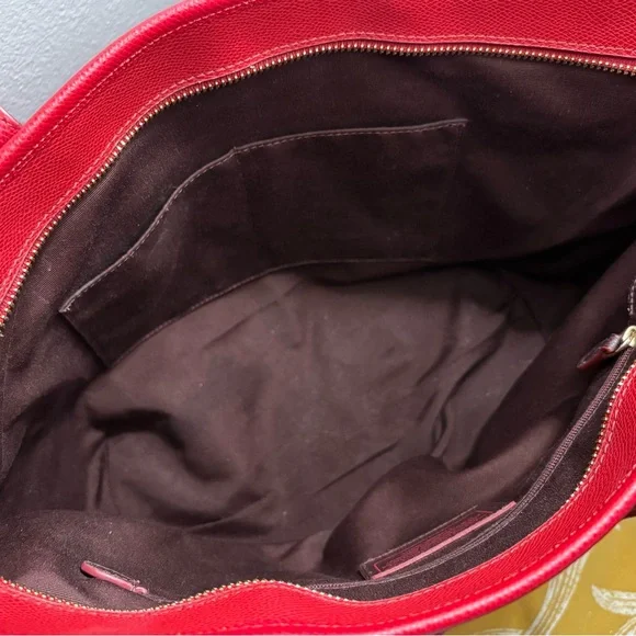 Coach Red Pebbled Leather Tote with Gold Accents - Picture 7 of 14